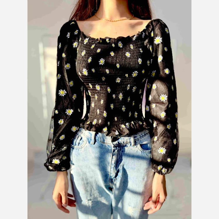 پیراهن کراپ بابونه نخ طوری فری سایز مناسب تا 38 تنخور شیک و راحت چهارفصل بدون سایه اندازی