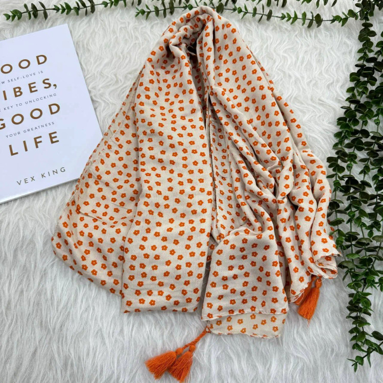 شال نخی گل دار سیآی اسکارف کد 902 قواره 190x75 زنانه بدون آبرفت و چروک