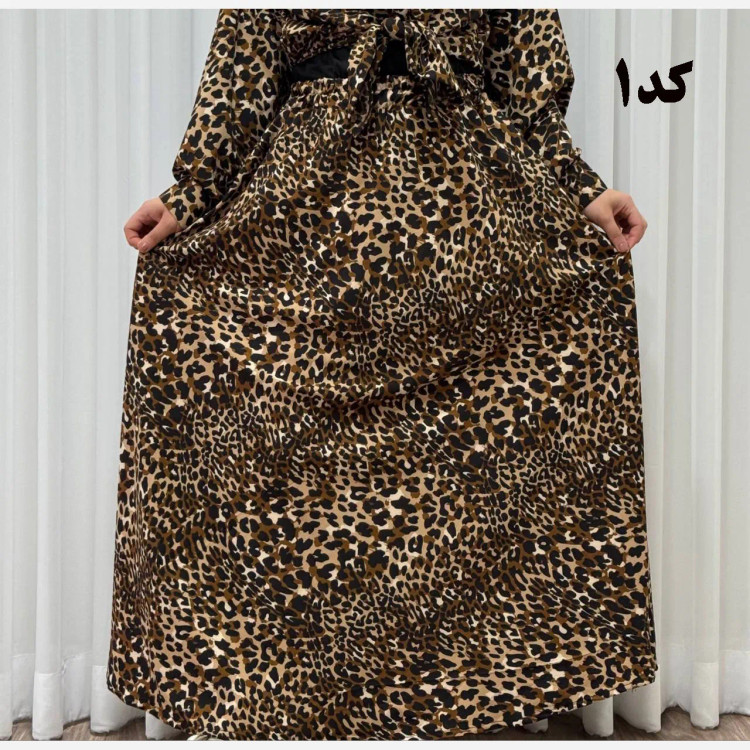 دامن زنانه بلند کرپ الیزه طرح پلنگی فری سایز تا 50 چهارفصل شیک راحت بدون آبرفت و چروک