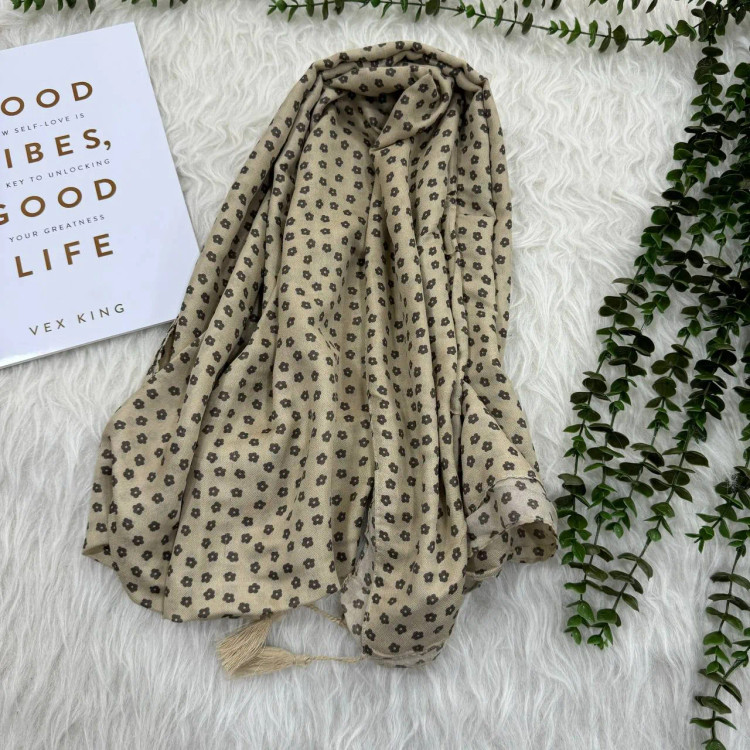 شال نخی گل دار سیآی اسکارف کد 902 قواره 190x75 زنانه بدون آبرفت و چروک