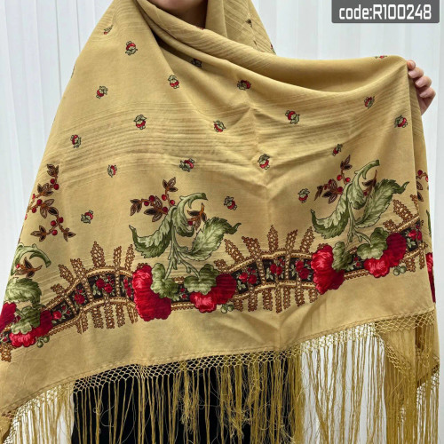 روسری ترکمن پشمی اصیل زنانه قواره بزرگ طرح سنتی روسیه 148x148