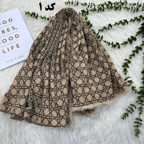 شال پاییزه موهر نخ وارداتی پوم دار قواره بزرگ 215x80 سانت بدون آبرفت و چروک