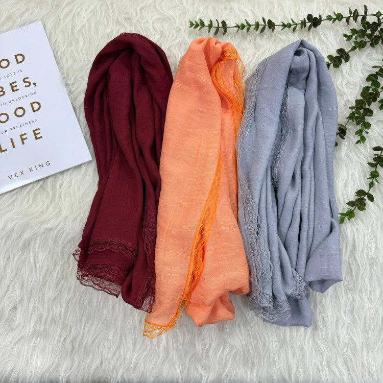 شال نخی وال اسلپ دور دانتل قواره بزرگ 180x75 زنانه روزمره بدون آبرفت و چروک