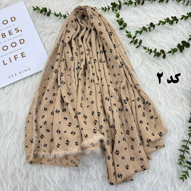 شال پاییزه موهر نخ وارداتی پوم دار قواره بزرگ 215x80 سانت بدون آبرفت و چروک