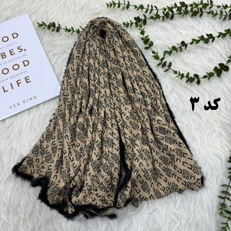 شال پاییزه موهر نخ وارداتی پوم دار قواره بزرگ 215x80 سانت بدون آبرفت و چروک