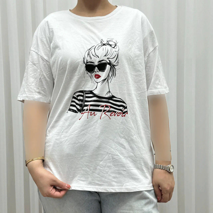 تیشرت نخی پنبه LC Waikiki چهارفصل زنانه سایزبزرگ تنخور راحت کد 1140