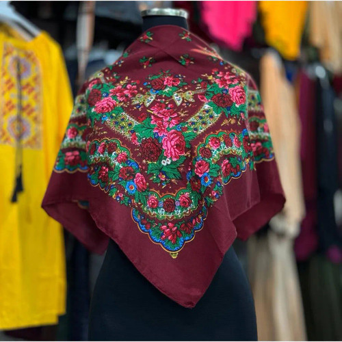 مینی اسکارف ترکمن کد R100200 طرح سنتی ترکیه برند Softel جنس نخ ترک 80x80