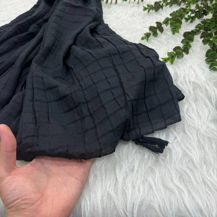 شال نخی وارداتی تک مشکی قواره بزرگ 260x100 سانتیمتر کد 913 بدون آبرفت و چروک