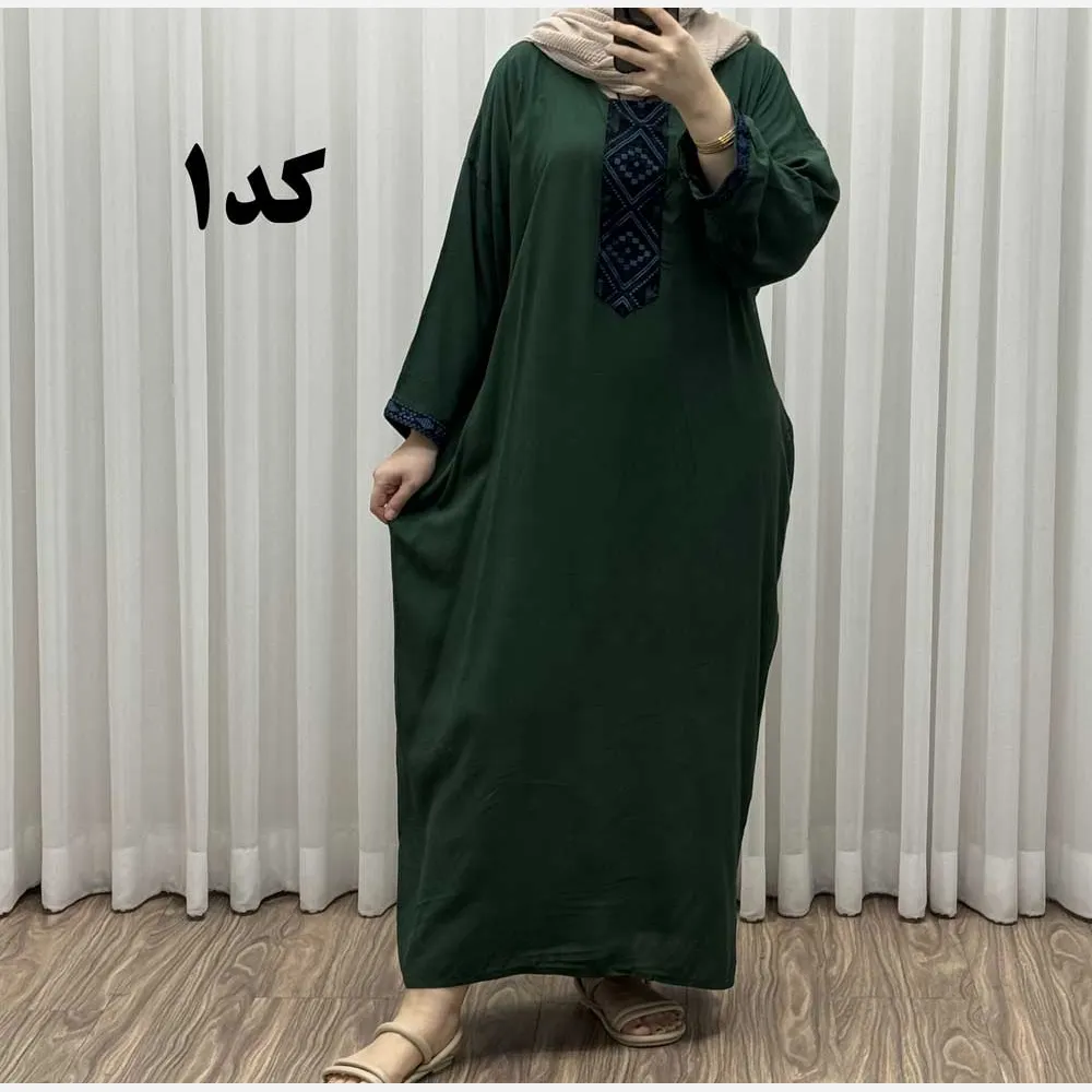 پیراهن کفتان کراش گلدوزی فری سایز زنانه تا سایز 52 شیک و راحت چهارفصل