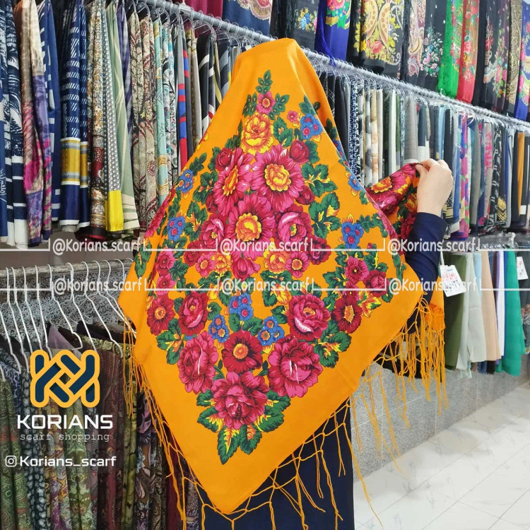 روسری ترکمن گل درشت نخی پلی استر قواره 140*140 ایرانی 4 فصل