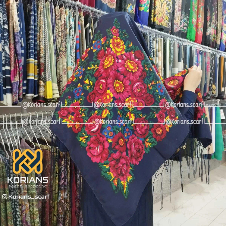 روسری ترکمن گل درشت نخی پلی استر قواره 140*140 ایرانی 4 فصل