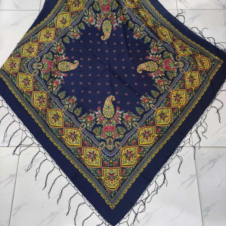 روسری ترکمن مدل ترمه ایرانی قواره 130x130 نخ پلی استر مناسب 4 فصل