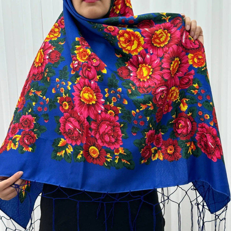 روسری ترکمن گل درشت نخی پلی استر قواره 140*140 ایرانی 4 فصل
