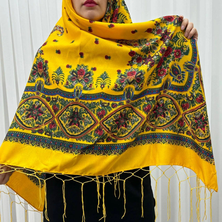 روسری ترکمن مدل ترمه ایرانی قواره 130x130 نخ پلی استر مناسب 4 فصل