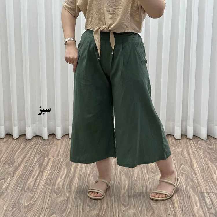 شلوار واید لنین نچرال فری سایز تا 50 تنخور شیک و راحت چهارفصل زنانه مناسب باردار و سایز درشت