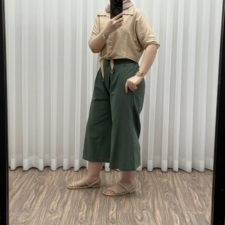 شلوار واید لنین نچرال فری سایز تا 50 تنخور شیک و راحت چهارفصل زنانه مناسب باردار و سایز درشت