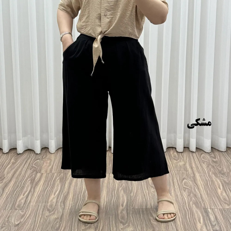 شلوار واید لنین نچرال فری سایز تا 50 تنخور شیک و راحت چهارفصل زنانه مناسب باردار و سایز درشت