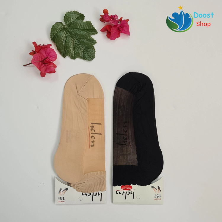 جوراب قایقی زنانه شیشهای هلن مشکی و کرم تولید ملی روزمره