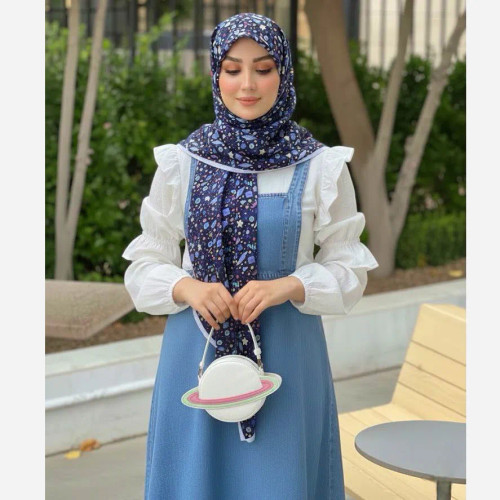 روسری نخ طرح ماهور سرمه ای اشکال هندسی ریز روزمره و مهمانی