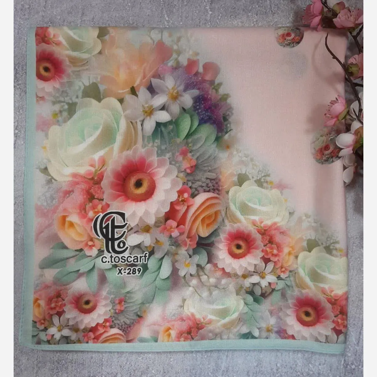 روسری نخ کاستوم طرح تبسم قواره بزرگ 140x140 سیتو صورتی آبی