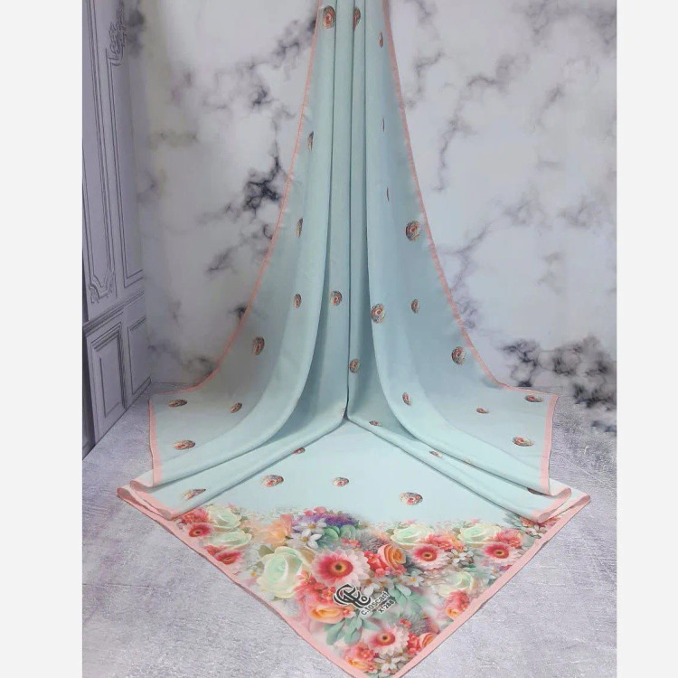 روسری نخ کاستوم طرح تبسم قواره بزرگ 140x140 سیتو صورتی آبی