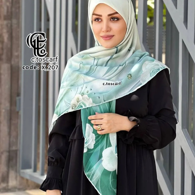 روسری مجلسی طرح شیوا نخ کاستوم قواره بزرگ 140 سانتیمتر سبز روشن سه بعدی