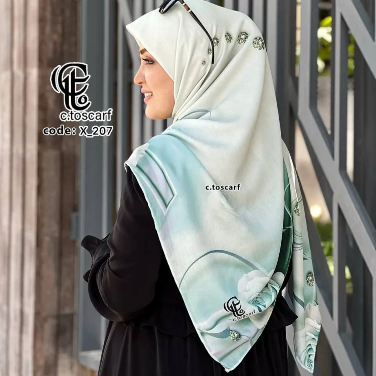 روسری مجلسی طرح شیوا نخ کاستوم قواره بزرگ 140 سانتیمتر سبز روشن سه بعدی