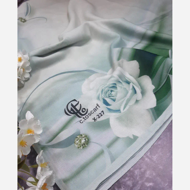 روسری مجلسی طرح شیوا نخ کاستوم قواره بزرگ 140 سانتیمتر سبز روشن سه بعدی