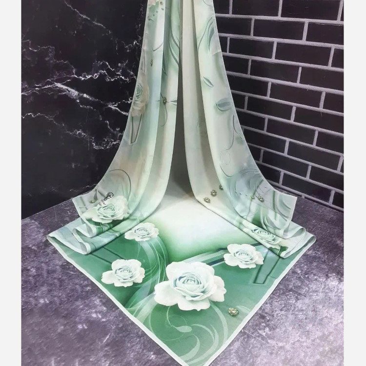 روسری مجلسی طرح شیوا نخ کاستوم قواره بزرگ 140 سانتیمتر سبز روشن سه بعدی