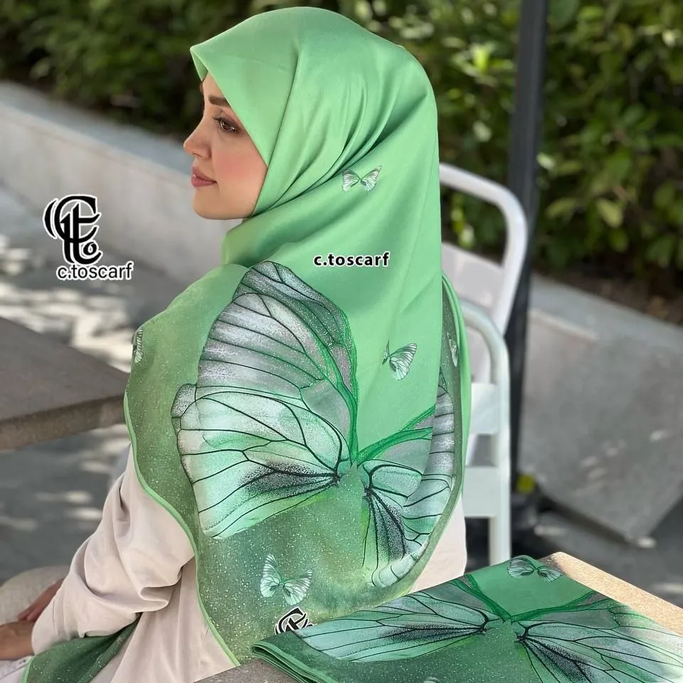 روسری مزونی نخ کاستوم طرح تینا قواره بزرگ 140 سانتیمتر چرخدوز لیز نیست