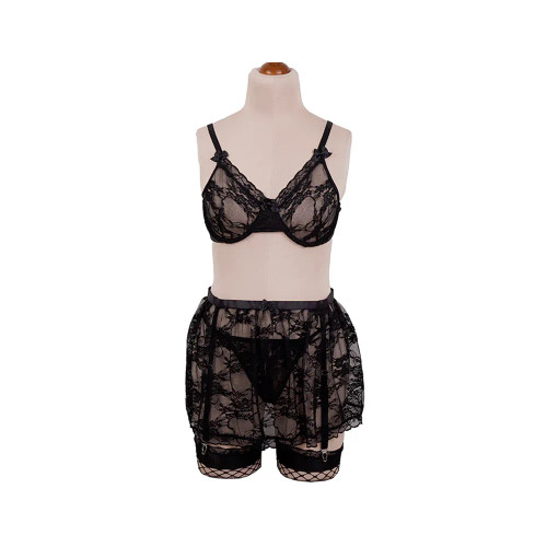 لباس خواب زنانه فنردار توری دامن دار هارنیسایز L XL جنس گیپور