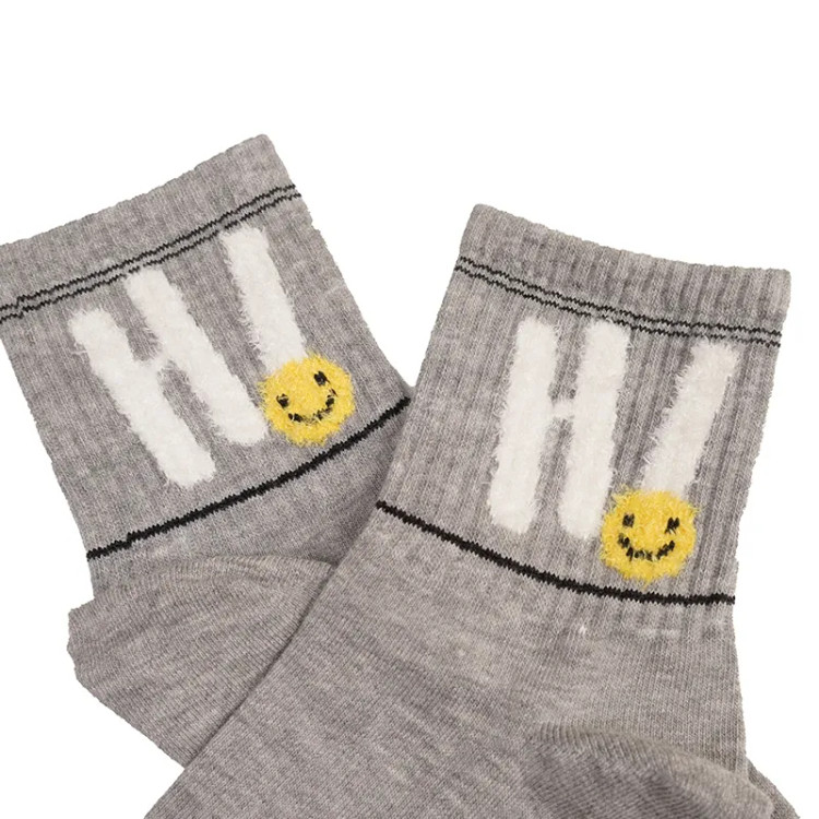جوراب نیم ساق نخی طرح hi و ایموجی فری سایز 36 تا 41