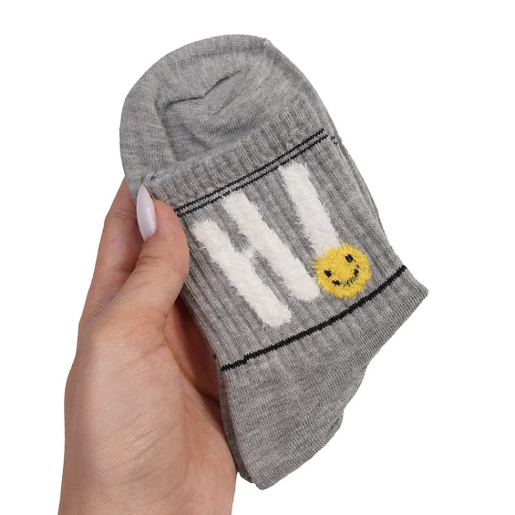 جوراب نیم ساق نخی طرح hi و ایموجی فری سایز 36 تا 41