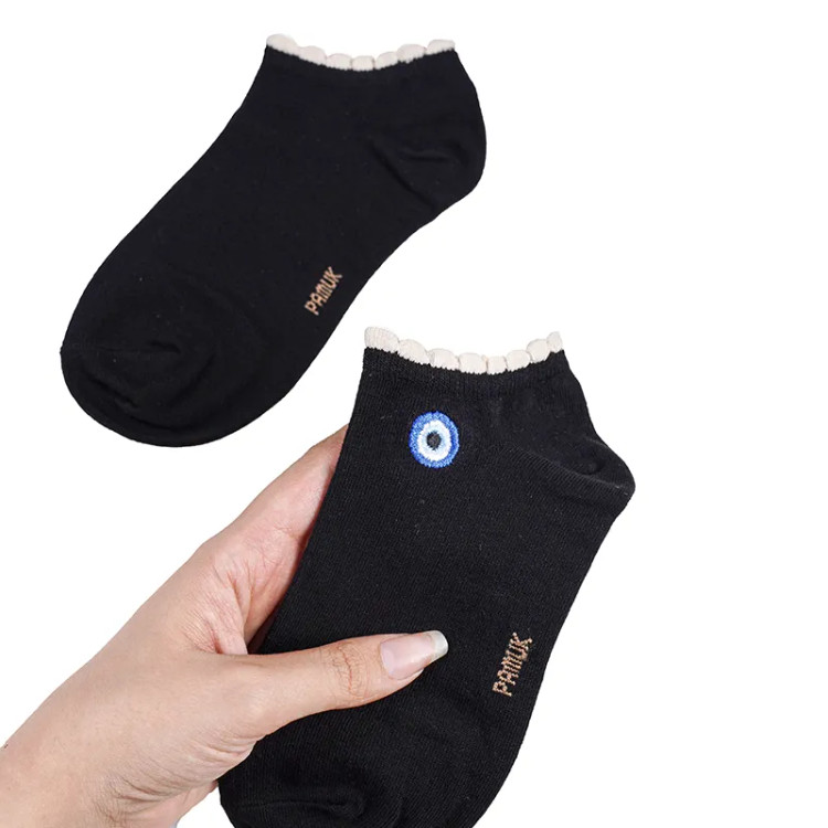 جوراب مچی زنانه پنبه ای لبه دالبری طرح چشم فری سایز