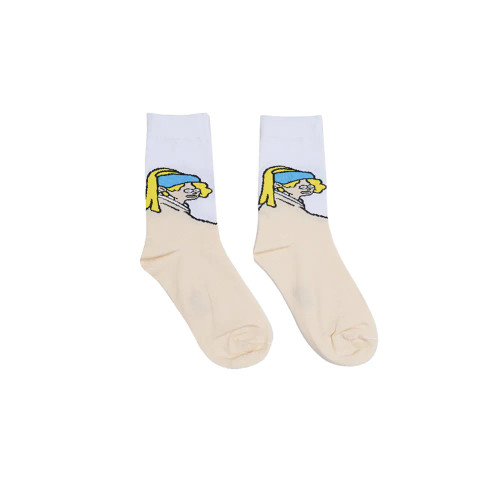 جوراب ساقدار طرح دخترانه هد آبی نخی فری سایز زنانه