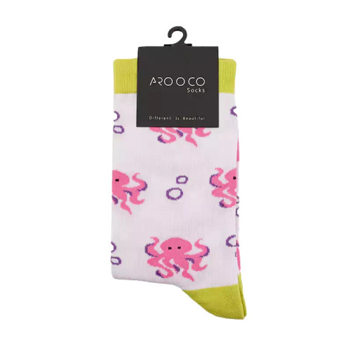 جوراب ساقدار طرح هشت پای صورتی نخی فری سایز 36 الی 41