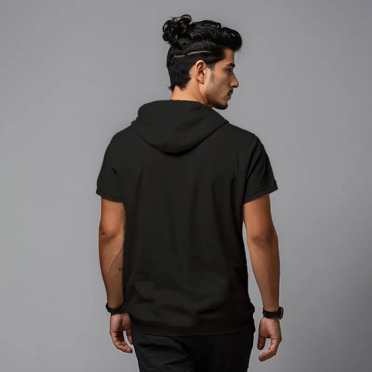 تی شرت کلاه دار مردانه نخ آستین کوتاه اسپرت روزمره regular fit