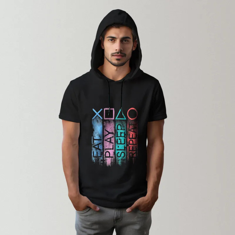 تی شرت کلاه دار مردانه نخ آستین کوتاه اسپرت روزمره regular fit