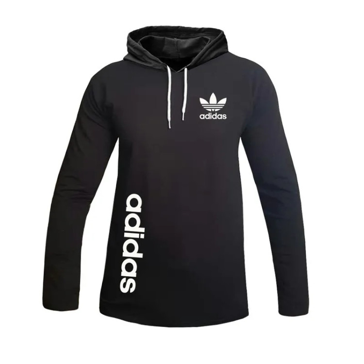 تیشرت آستین بلند مردانه طرح ادیداس کلاه دار مدل R4779 جنس نخ اعلا زرد مشکی