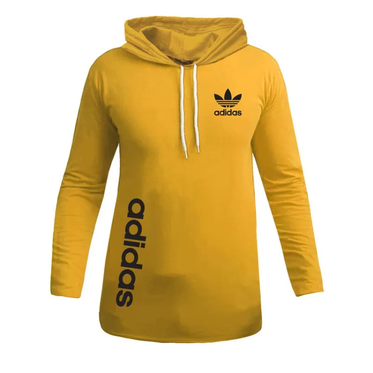 تیشرت آستین بلند مردانه طرح ادیداس کلاه دار مدل R4779 جنس نخ اعلا زرد مشکی