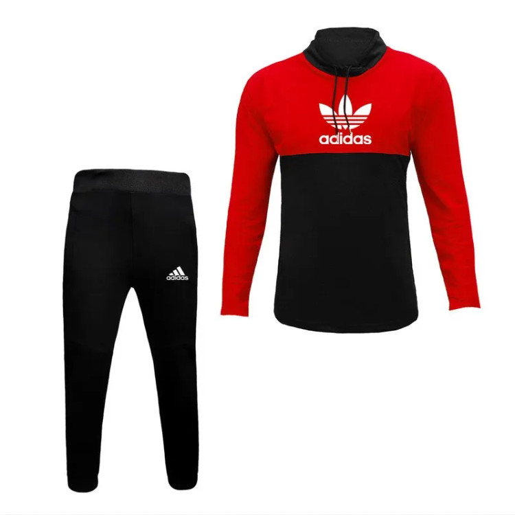 ست تیشرت آستین بلند مردانه طرح آدیداس مدل v 8089 یقه ایستاده جودون قرمز مشکی