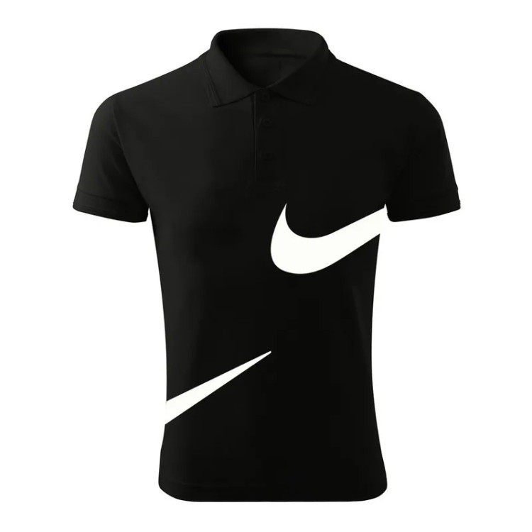 پولوشرت مردانه مشکی طرح Big Nike یقه دکمه دار آستین کوتاه جنس جودون سایز L XL 2XL