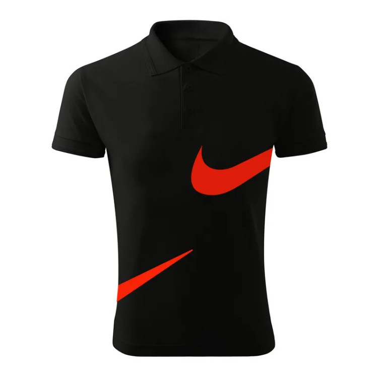 پولوشرت مردانه مشکی طرح Big Nike یقه دکمه دار آستین کوتاه جنس جودون سایز L XL 2XL