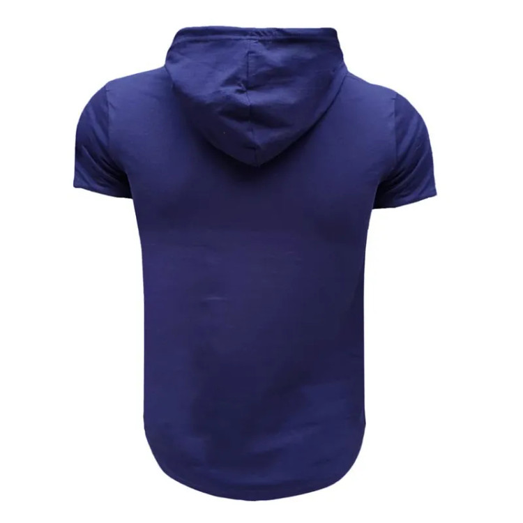 تیشرت کلاه دار مردانه آستین کوتاه طرح پورشه سورمه ای نخی اعلا سایز L XL 2XL