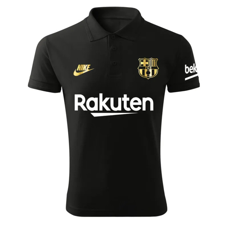 پولوشرت ورزشی مردانه طرح بارسلونا کد Ba1022 رنگ مشکی نخ آستین کوتاه