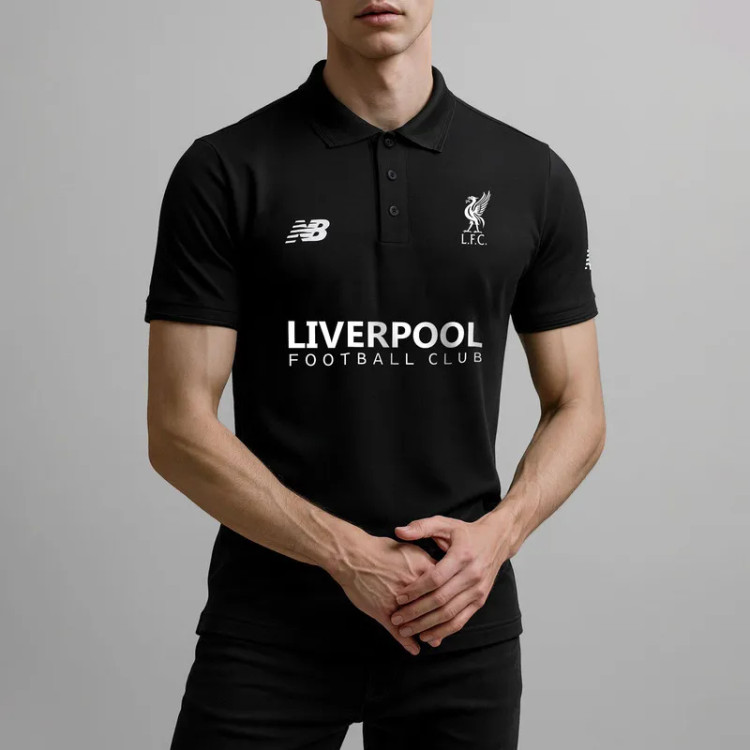 پولوشرت مردانه طرح لیورپول مشکی آستین کوتاه یقه برگردان جودون روزمره ایران