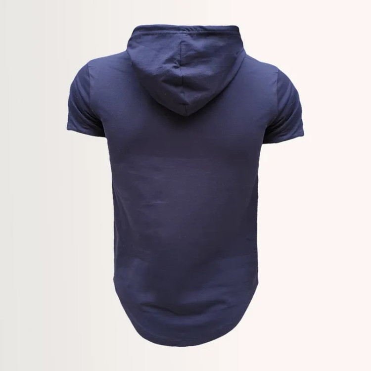 تیشرت کلاه دار مردانه مدل 00416125 سرمه ای نخ آستین کوتاه اسپرت