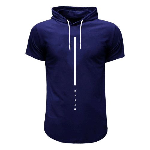 تی شرت آستین کوتاه کلاه دار مردانه سورمه ای طرح dream سایز L XL XXL