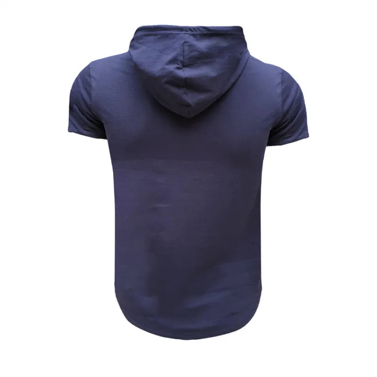 تیشرت کلاه دار مردانه مدل بارسلونا آستین کوتاه نخ سرمه ای ساده