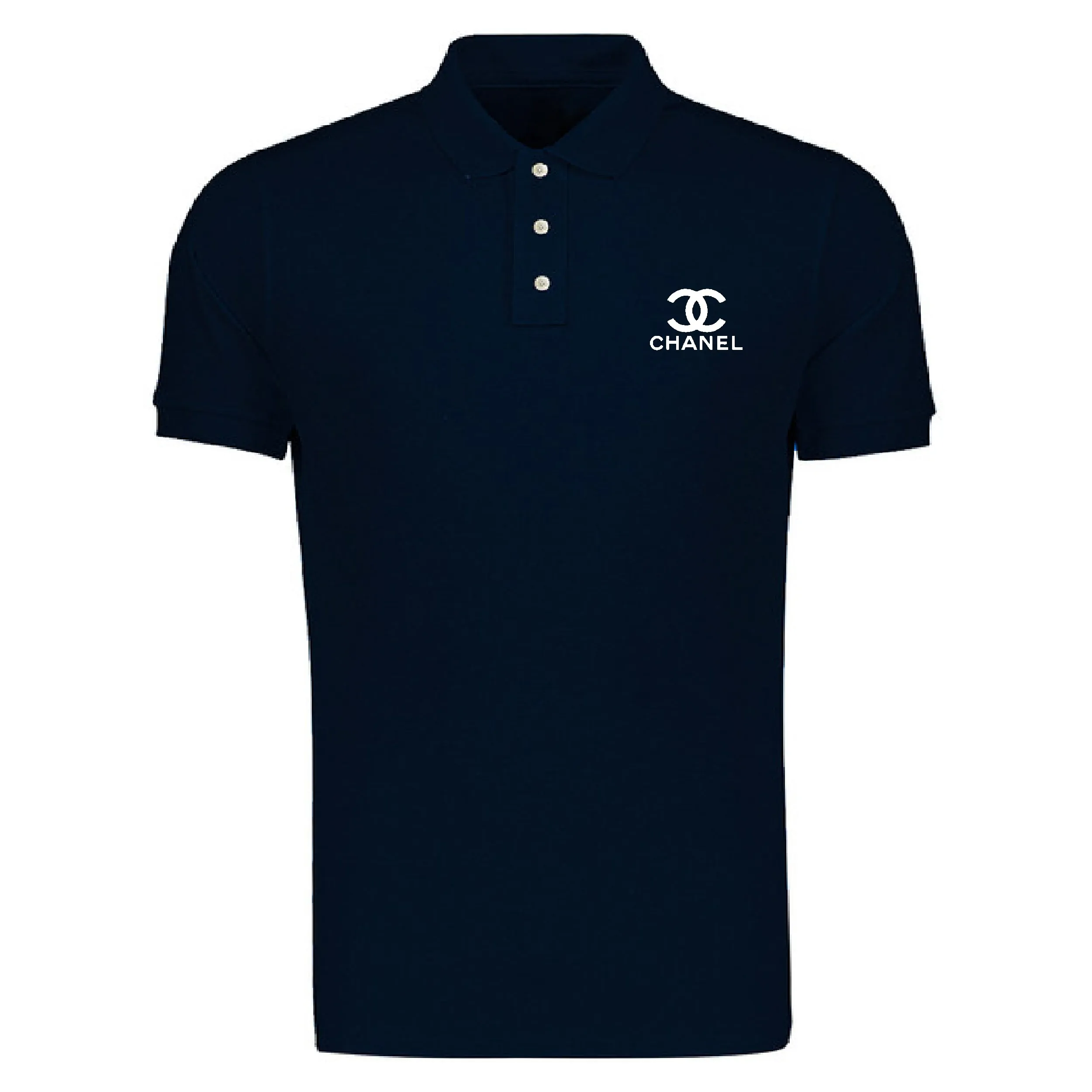 پولوشرت آستین کوتاه مردانه مشکی طرح Chanel مدل K9797 جنس جودون اعلا سایز L XL 2XL